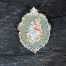 Vintage Schafer &amp; Vater Green Jasperware Bisque Plaque, Cupid &amp; Psyche, Nice - $31.34