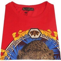 Men LAVERITA European Fashion Crew Shirt Short Sleeve Lion Medallion 93357 Red image 3