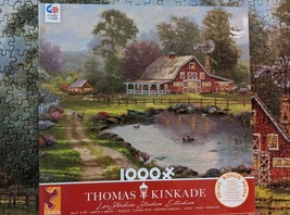 Thomas Kinkade Red Barn Retreat Farm Country Ceaco 1000 Pc Jigsaw Puzzle 26x19 - £7.89 GBP