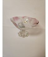 Mikasa Pink Tulip 7&quot; Footed Centerpiece Bowl Satin Pink Floral Frosted G... - $455.14 MXN