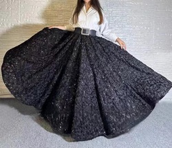 Women Black Party Skirt Wedding Custom Plus Size Black Tulle Maxi Skirt Gowns image 6