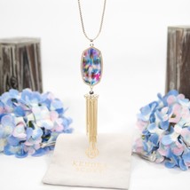 Kendra Scott Rayne Teal Tie Dye Glass Long Pendant Necklace NWT - £65.65 GBP