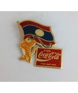 Vintage Coca-Cola Olympic Tiger Holding Laos Flag Lapel Hat Pin - £11.05 GBP