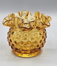 VINTAGE Fenton Glass Amber Ruffled Crimped Edge Hobnail 3&quot; Vase - £9.74 GBP