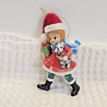 Girl Red Santa Outfit Present Dog Christmas Tree Ornament Snowy Glitter ... - $318.30 MXN