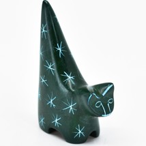Vaneal Group Hand Carved Kisii Soapstone Tiny Miniature Green Kitten Cat Figure - £11.13 GBP