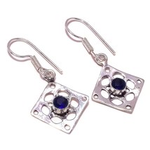 Blue Sapphire Gemstone 925 Silver Overlay Handmade Filigree Drop Dangle Earrings - £7.99 GBP
