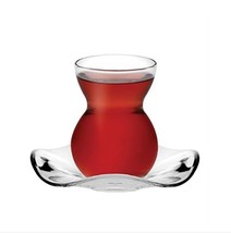 Pasabahce 12 Pcs Tea Cup and Saucer Set Curved Glass Traditional Turkish... - $39.56