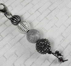 Glitter Rhinestone Bubblegum Handmade Beaded Keychain Purse Charm Black ... - $14.84