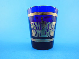 Cobalt Blue New York New York Shot Glass with Gold Metallic Embossed design - $6.92