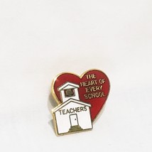 Teachers The Heart of the School Lapel Pin Education Service 3/4&quot; White Red - £12.42 GBP