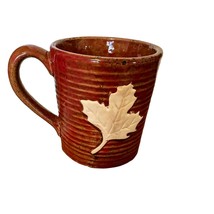 Vintage Coffee Mug Brown Ceramic Embossed Maple Leaf Design With Handle - £10.25 GBP