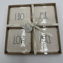 Rae Dunn Wedding Drink Coasters Set Of 4 New I Do Love Mr. Mrs. Marriage Ceramic - £22.94 GBP