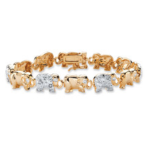 PalmBeach Jewelry Genuine Diamond Elephant Parade Bracelet Gold-Plated 7.25&quot; - £47.74 GBP