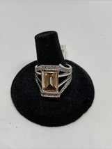 Stunning Silver Tone Simulated Light Orange Stone Ring  Size 9 KG - $14.85