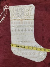 Vintage 13&quot; Ivory cotton hand embroidered NOEL Christmas Stocking boot - $18.70