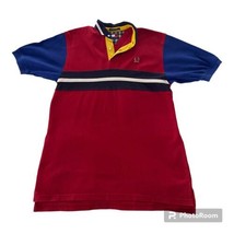 Vintage Tommy Hilfiger Polo XL Red Blue Color Block Shirt 90s Longer Tails - £22.90 GBP