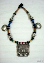 vintage antique tribal old silver necklace choker beads pendant handmade - £371.14 GBP