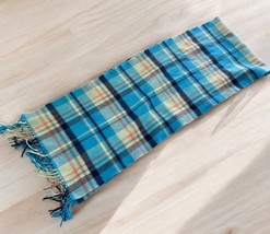 Blue Plaid Scarf with Fringe Soft Flannel Style 66 Inches - $18.49