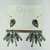 Dew Silver Plated Earrings Stud Ear Crawler Cubic Zirconia Teardrop Explosion - £20.95 GBP