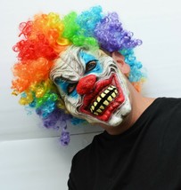 Scary Halloween Clown Mask with Hair Costume Party Cosplay Rainbow Hair Clown - £19.65 GBP