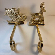 2 Vintage Brass Stocking Holders – Santa Sleigh &amp; Reindeer Mervyn’s Chri... - $841.04 MXN