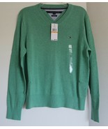 NWT Tommy Hilfiger Men`s Pullover Sweater S Pima Cotton V-Neck Mint Heat... - $49.99