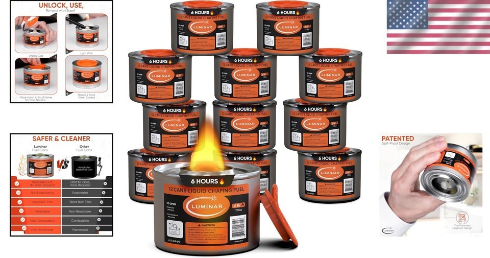Non-Flammable Chafing Fuel Cans - 12-Pack, Resalable, 6 Hour for Safe Catering Item image 2