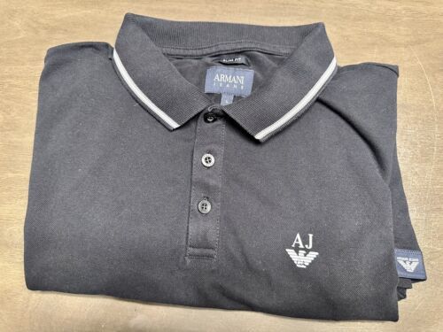 Armani Jeans AJ Black Polo Shirt Cotton Men’s L - £35.39 GBP
