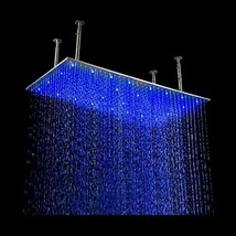 16&quot; x 31&quot; Rectangular Ceiling Mount Rainfall LED Shower Head Chrome Top ... - £520.75 GBP