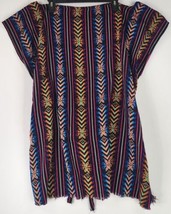 Womens Shirt L/XL Multi Color Mexican Aztec Pattern Frayed Cap Sleeve Tunic - £25.71 GBP