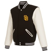 MLB San Diego Padres Reversible Fleece Jacket PVC Sleeves Front Logos JH Design - £95.91 GBP
