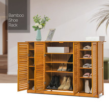52&quot; Brown Bamboo [Boots Storage Shelf] 4 Shutter Doors 3 Partitions Shoe... - £166.03 GBP
