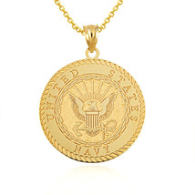 14K Solid Gold United States US Navy Emblem Textured Medallion Pendant Necklace - £297.50 GBP+