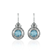 Filigree Art Blue Topaz Gemstone Floral Design Women Silver Drop Earrings - £34.56 GBP