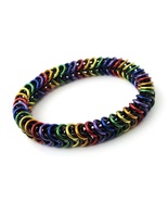 Rainbow chainmail bracelet, gay pride jewelry, stretchy chainmail box chain - £26.55 GBP