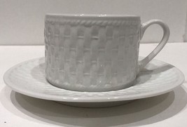 Oneida Gourmet Collection Wicker Set of 4 Flat Cups &amp; Saucers (Stoneware... - $34.64