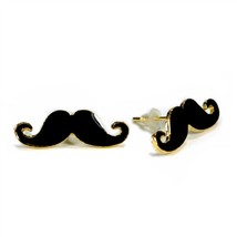Moustache Earrings Post Stud Pair Enamel Jewelry Black Handelbar New Mustache - £6.35 GBP