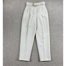 Vintage Ellen D Womens Pants 9/10 White Pleated Belted Tapered Ankle Career - $20.33