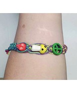 Mushroom Skull Peace Sign on Adjustable Rainbow Hemp Bracelet  handmade  - $15.13 CAD