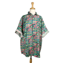 Vintage Mens Pro Spirit Turquoise Pink Flower Cotton Hawaiian Shirt XL - Hey Viv - £22.33 GBP