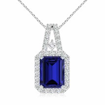 ANGARA Lab-Grown Blue Sapphire Halo Pendant Necklace in Silver (9x7mm,2.45 Ct) - £748.95 GBP