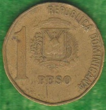 1992 Dominican Republic $1 Peso large coin peace Age 31 years old KM#80.... - £1.51 GBP