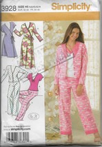 Simplicity 3928 Misses, Pajamas, Robe two Lengths Top, Sizes 6 8 10 12 1... - $16.00