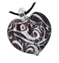 Hand Blown Glass Black White Filigree Heart Pendant - £43.37 GBP