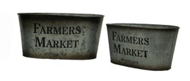 Scratch &amp; Dent Galvanized Finish Vintage Farmers Market 2 Piece Oval Tin Set - £23.66 GBP