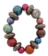 Women&#39;s Stretch Bracelet Multicolor and Sizes Beads Hematite Color Spacers - £5.53 GBP