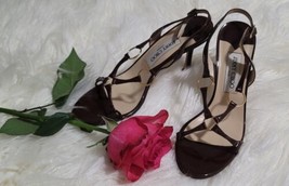 JIMMY CHOO Helium Brown Leather Sandals Size 38 ( 7.5 )  - £118.27 GBP