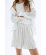 H+M LINEN BLEND BLUE WHITE STRIPED SHORTS  WITH POCKETS S - $15.99