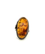Vintage Sterling Sign 925 Retro Oval Amber Stone Cabochon Solitaire Ring... - £58.42 GBP
